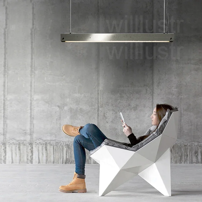 

Long Ruler Concrete Suspension Light Cement Talo LED Pendant Lamp Dinning Room Cafe Shop Handmade Hanging Ceiling Chandelier