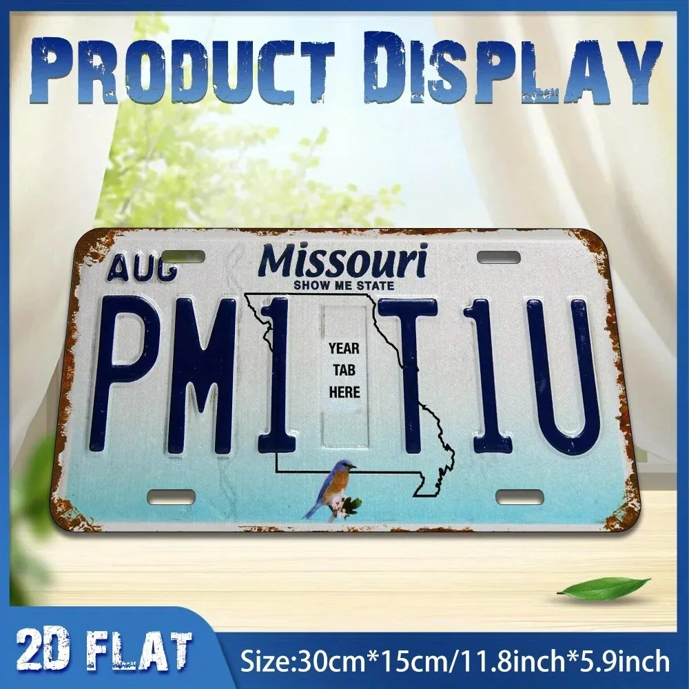 2D Flat Retro Missouri Blue Bird Aluminum Sign 30x15cm Distressed Wildlife Home Bar Wall Decor Plaque