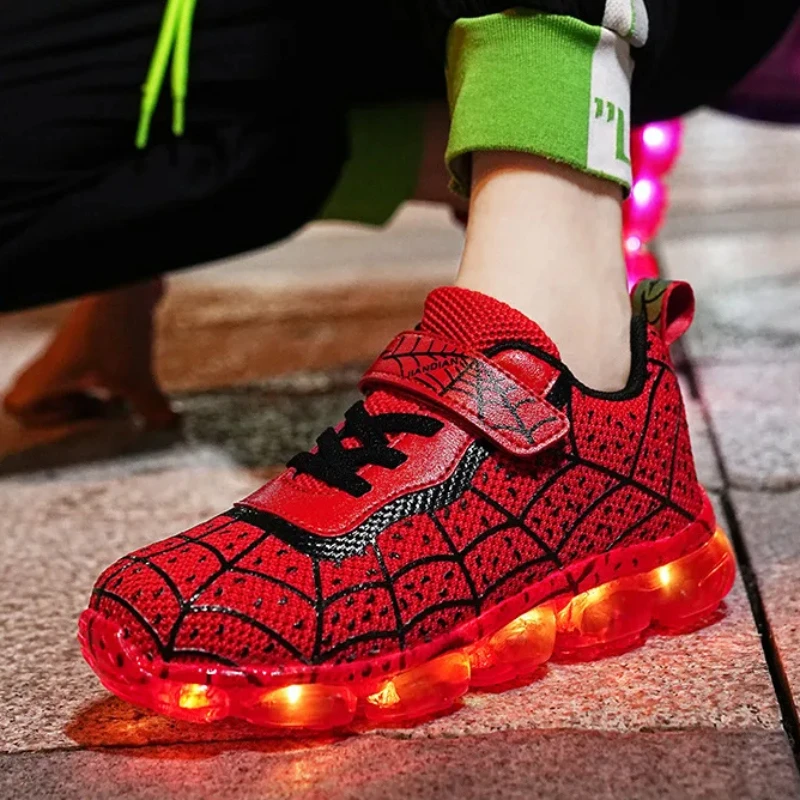 

Disney Children Luminous PU Leather Red Shoes For Boys Girls LED Lighted Soft Baby Kids Sneakers Infant Tennis Size 25-35