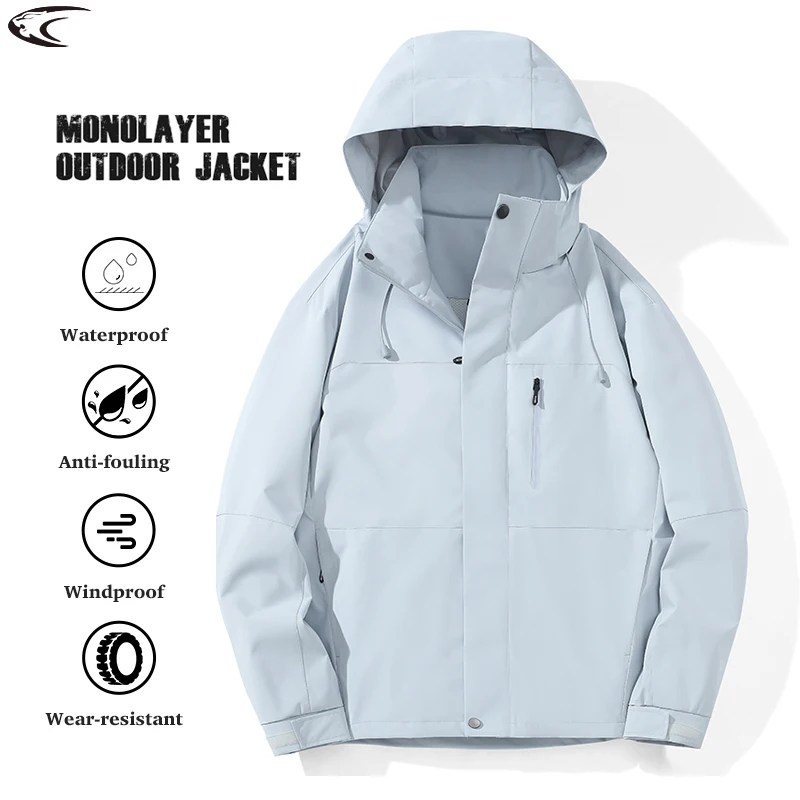 

LNGXO Unisex Waterproof Windbreaker Hiking Jacket Outdoor Windproof Rain Coat with Removable Hat for Men Women Camping Climbing