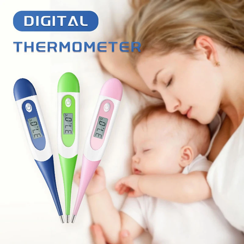 1pc Digital Clinical Oral Armpit Thermometer Flexible Tip Children Kids Adults High Fever Alarm C&F Switchable Beeper Function