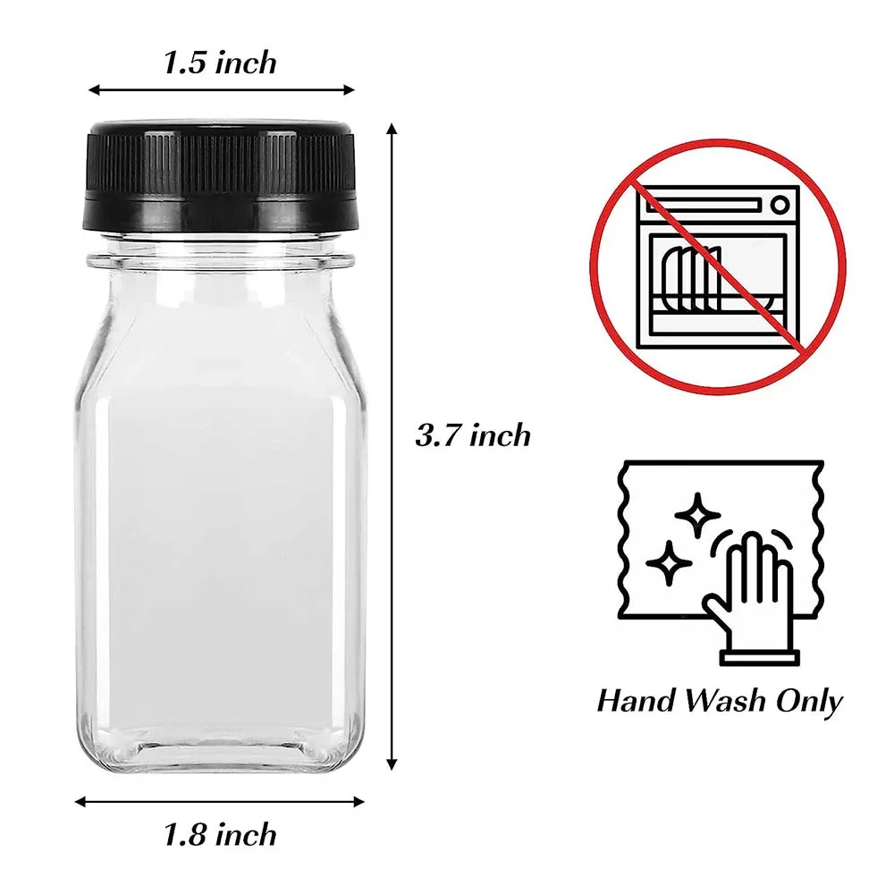 4oz Mini Plastic Juice Bottles with Caps, Empty Reusable Clear Bulk Beverage Containers for Juice, Milk and Other Beverages