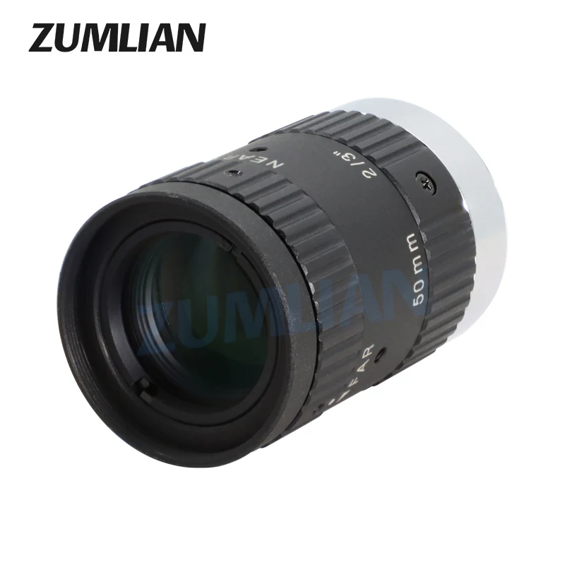 ZUMLIAN 2/3'' Camera Lens 50mm Fixed Focus 10MP Low Distortion C-Mount Camera F2.8 Manual Iris Industrial Inspection FA