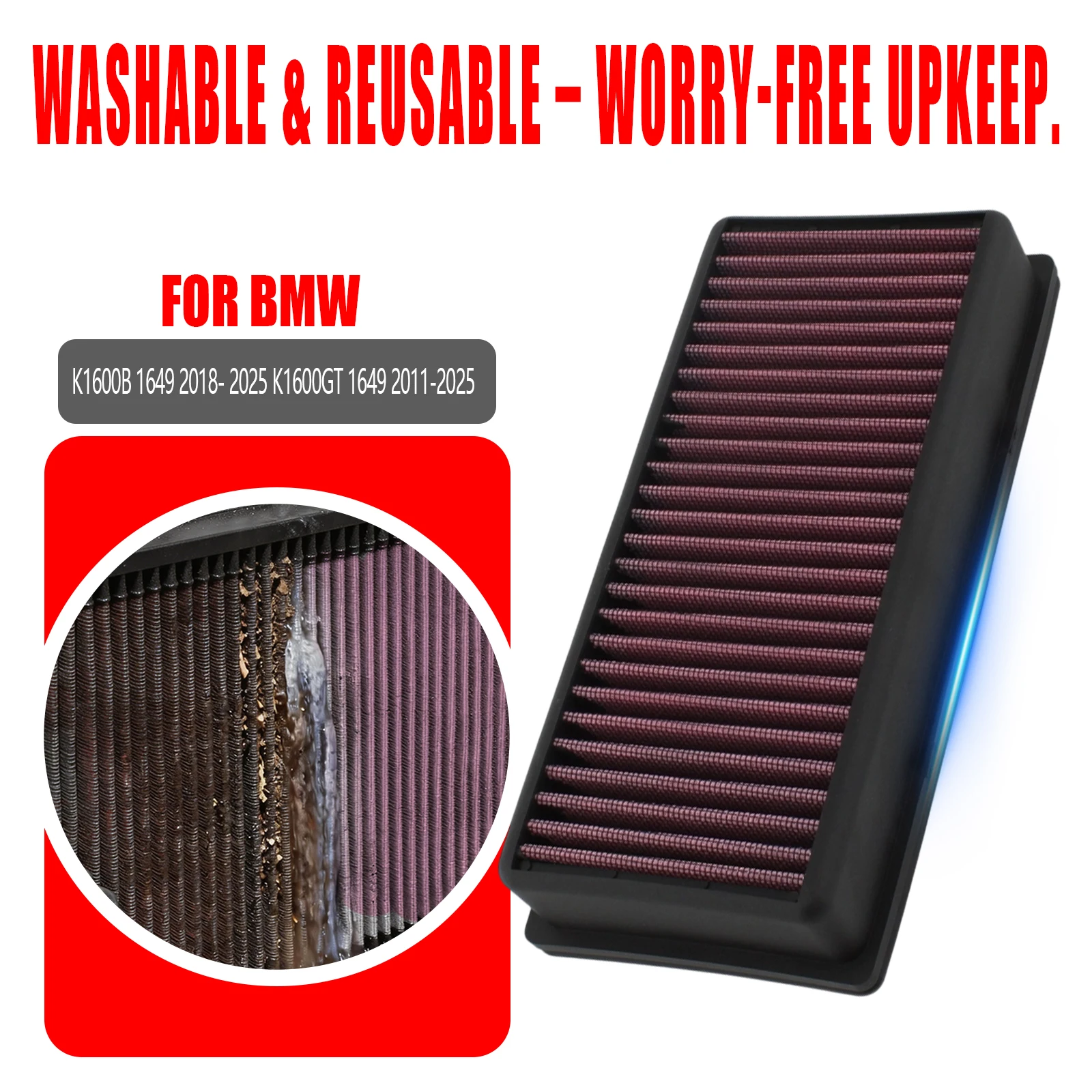 For BMW K1600 2022-2025 K1600B 2018-2025 K1600GT GTL 2011-2025 Motorcycle High Flow Air Filter Intake Cleaner Replacement