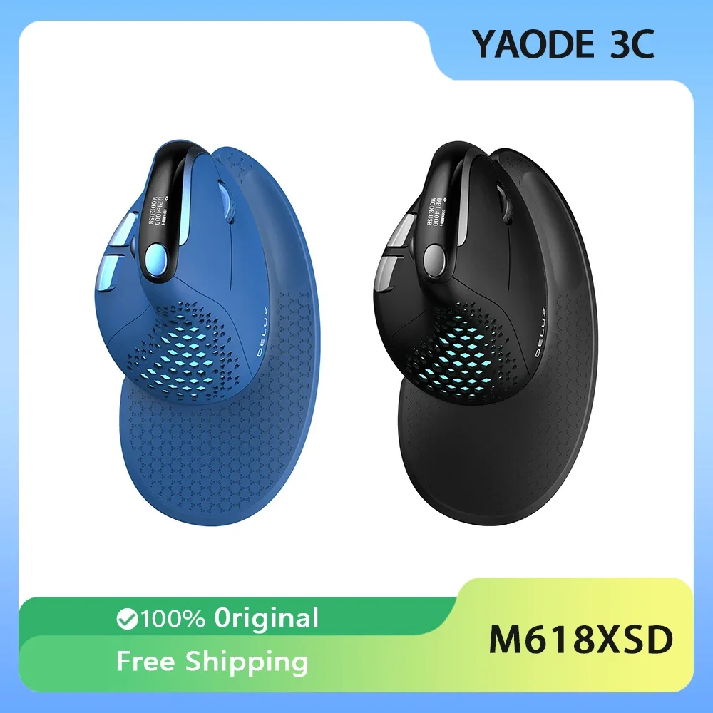 Delux M618XSD Seeker Ergonomic Vertical Mouse Wireless 4000DPI Rechargeable OLED Screen E-Sports Mouse Gaming Mice Man Gifts