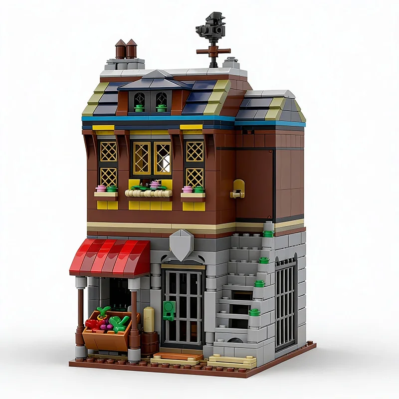 Set di Costruzioni da 1051 Pezzi, Casa del Commerciante Medievale MOC, Blocchi Modulari Personalizzabili, Giocattolo Tecnologico Popolare Fai-da-Te, Regalo per Festival