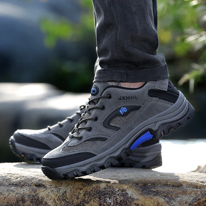 High Quality Grey Men's Hiking Shoes Non-Slip Outdoors Men Trekking Shoes Comfort Wearable Sports Sneakers For Men Tenis Hombres