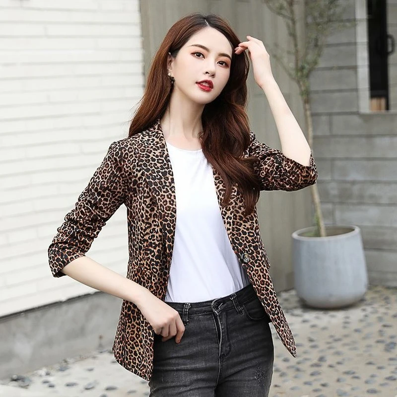 

​women's Leopard Print 2025 Spring Autumn Vintage Fit Mid-length Fashion - Korean Style Retro Slim Coat​