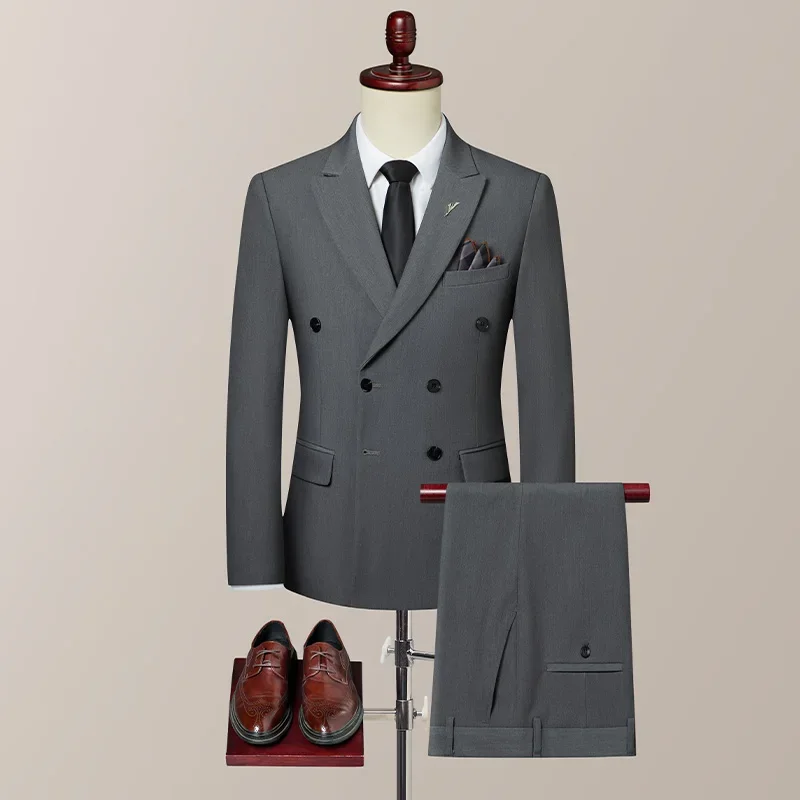 LIBIELIY Double Breasted British (suit + Vest + Trousers) Bridegroom Wedding Slim Dress Casual Fashion Handsome Three-piece Set