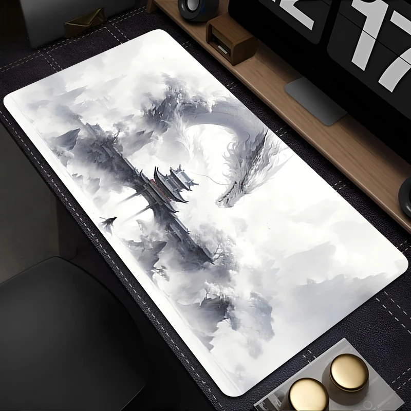 لوحة ماوس للكمبيوتر باللونين الأبيض والأسود، لوحة ماوس تنين مكتبية، ملحقات ألعاب الكمبيوتر، لوحة مفاتيح للكمبيوتر المحمول، حصيرة مكتبية ممتدة هدية
