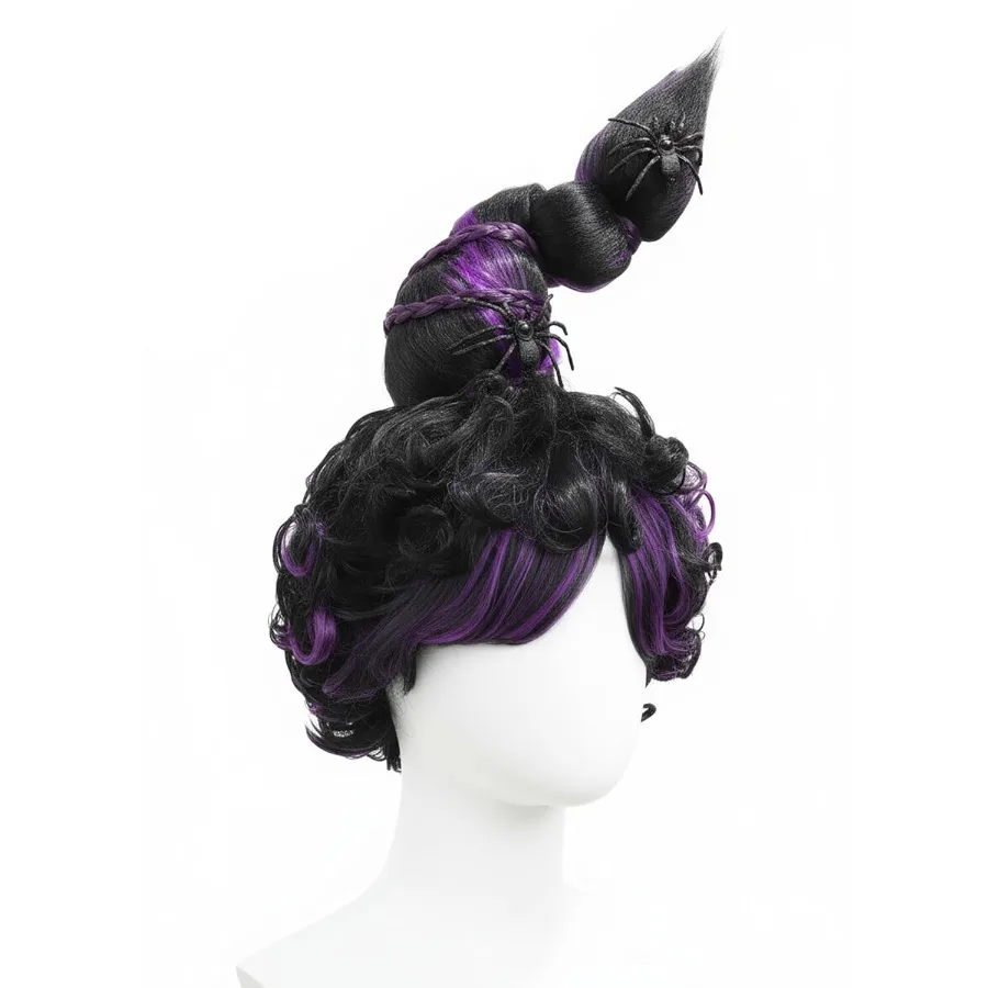 شعر مستعار أسود أرجواني للنساء البالغات، شعر مستعار مضفر مسبقًا لحفلات الهالوين