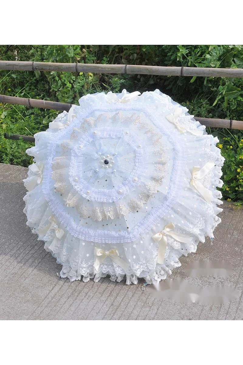 Wedding Kid Sunny Rainy Dualuse Lolita Flower Lace Handmade Umbrella With Fan Parasol Paraguas Inverso Windproof Radio De Coche