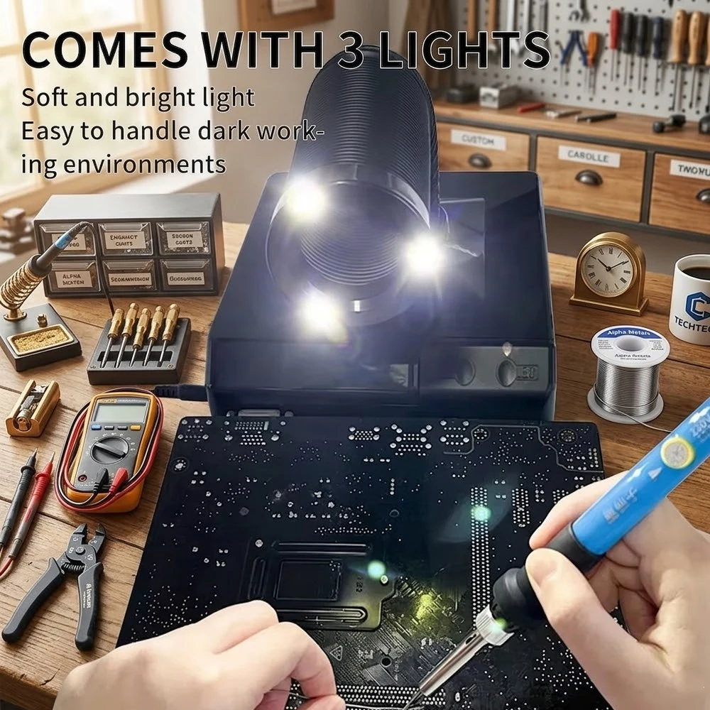 60W Solder Fume Extractor desktop Smoking Purifie Instrument With LED light Filter Sponge iron Absorber Solding Component Repair