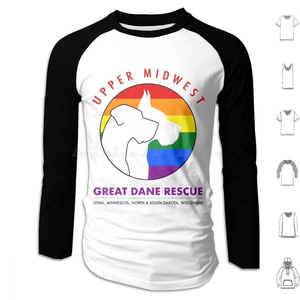 Umgdr Rainbow Logo Hoodies Long Sleeve Upper Midwest Great Dane Rescue Rainbow Dog Great Dane