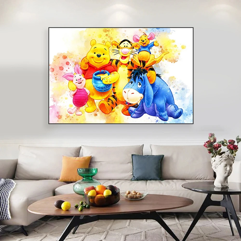 

Miniso Disney Winnie The Pooh Graffiti Canvas Painting Cartoon Tigger Piglet Winnie Watercolor Poster Wall Art Room Home Decor