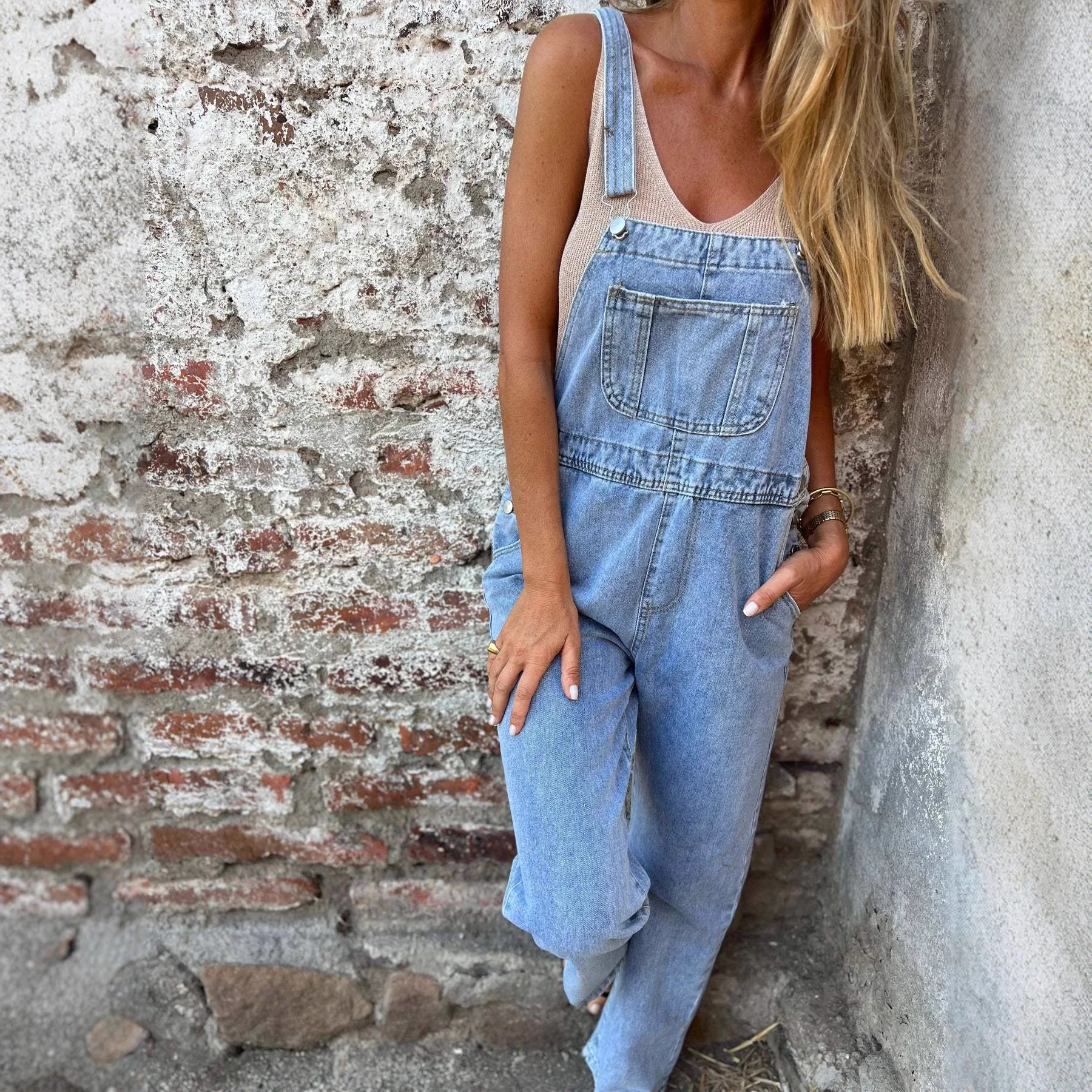 Women's Clothing Jeans Stylish Beautiful Elegant New Denim Overalls with Loose Pockets Casual
