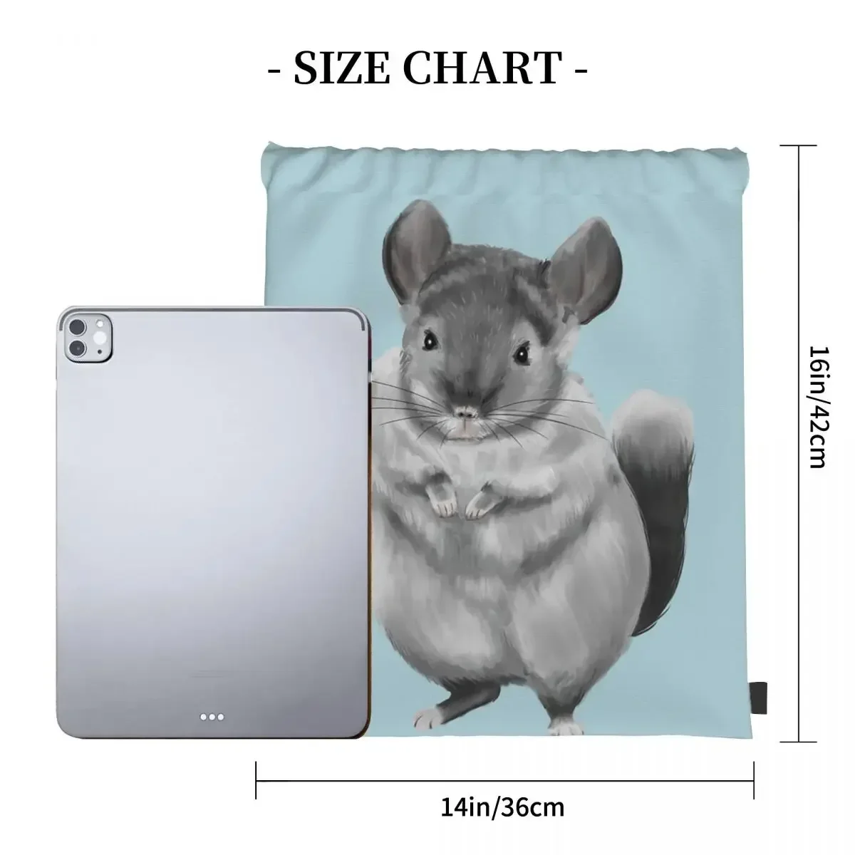 Grey Chinchilla - Light Blue Backpacks Portable Drawstring Bags Drawstring Bundle Pocket Storage Bag BookBag For Travel Students