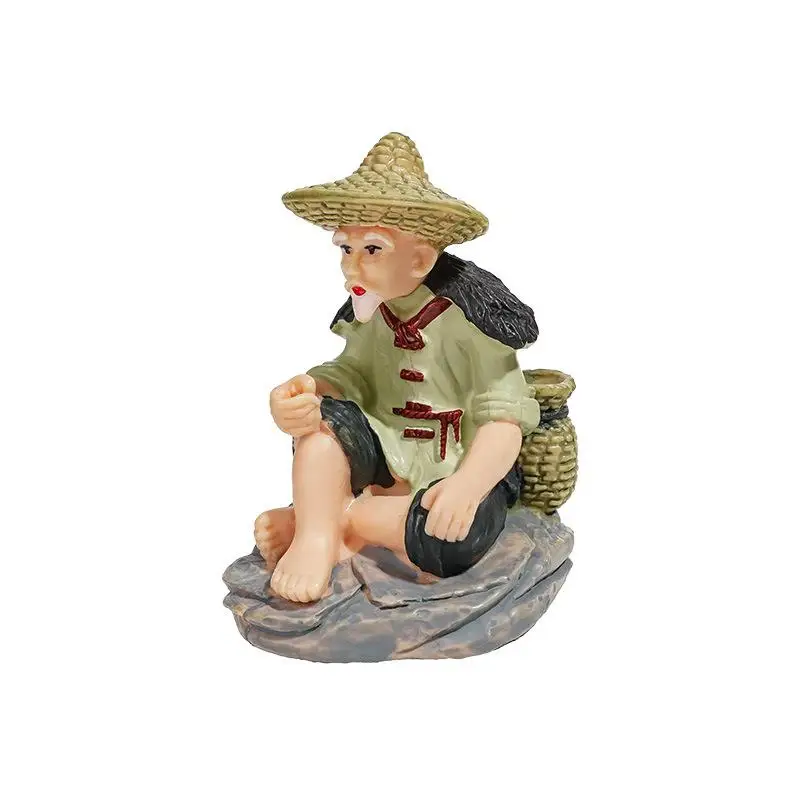 [JN] 1 Set Fish Tank Crafts Fisherman PVC Figurine Fishing Ornament For Table Fishing Decoration Dollhouse