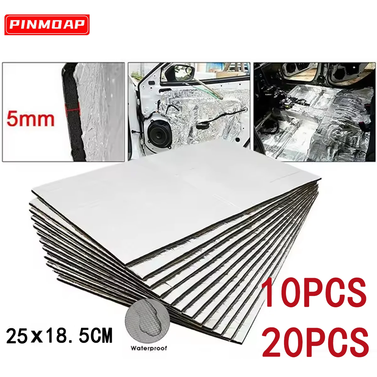 10 20PCS Car Heat and Sound Insulating Cotton Mats 5mm Aluminium Foil Door Bonnet Vibration Isolating Mats Noise Protection Mats