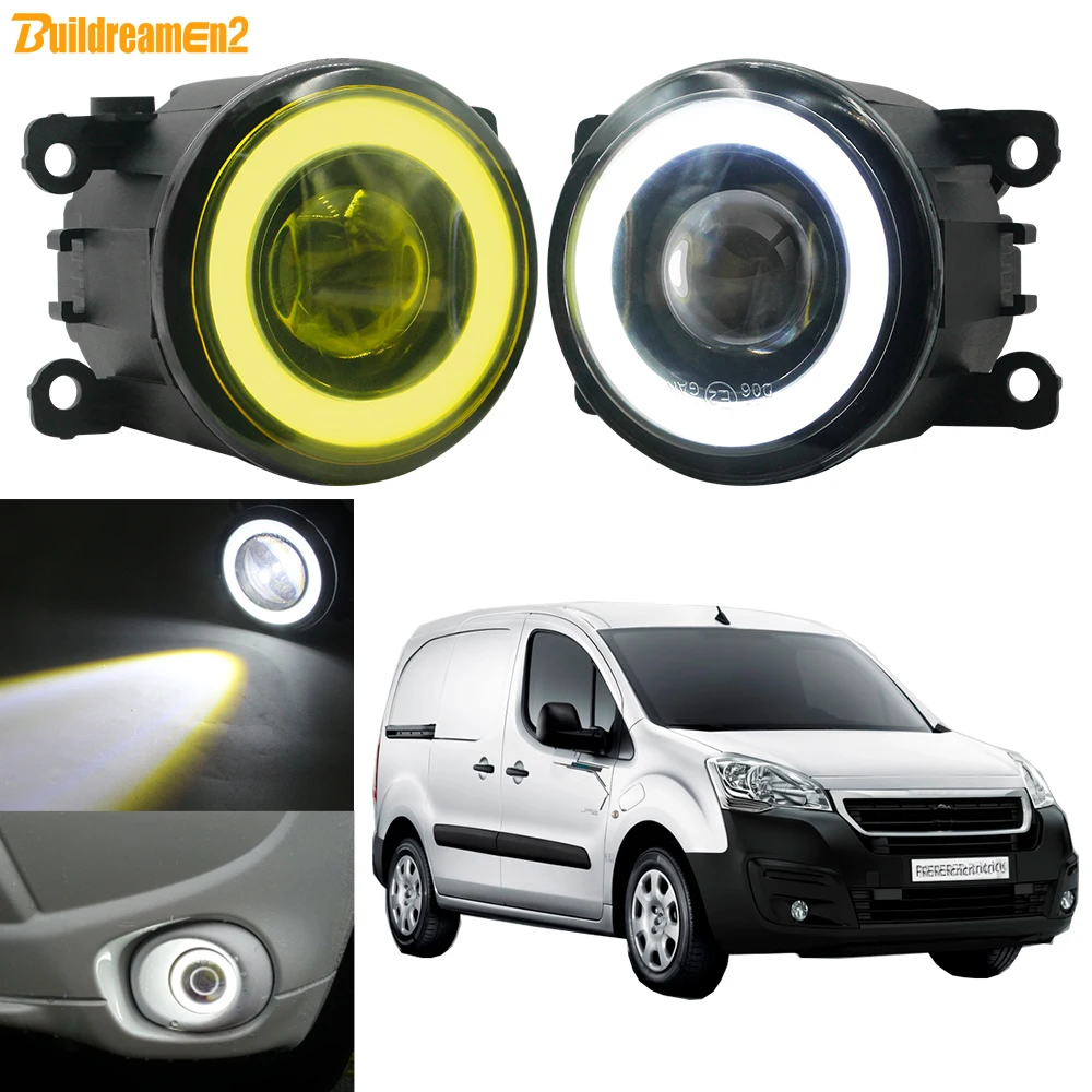 2 Pieces Car COB Fog Light Angel Eye DRL 30W H11 LED Lens Fog Daytime Running Lamp Assembly For Peugeot Partner Tepee 2012-2022