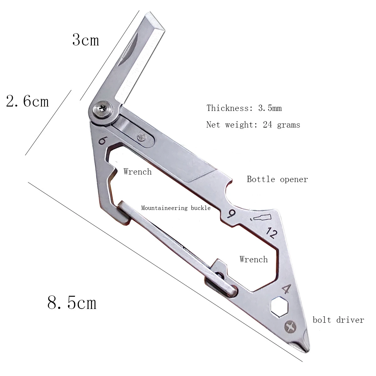 6 IN 1 Outdoor Portable EDC Multi functional Combination Tool Mountaineering Buckle Folding Knif e Camping Travel Accessories