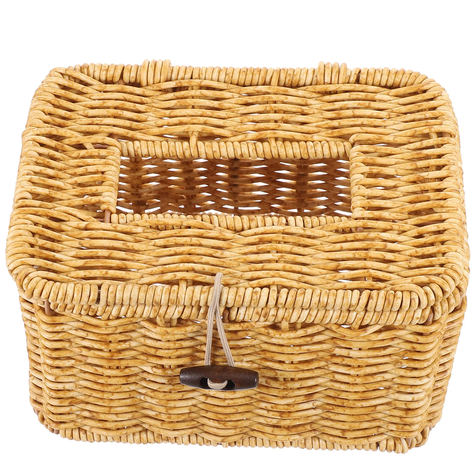 

1pc Tissue Box Holder Large Capacity Hand Woven Imitation Rattan Paper Napkin Container Office Home Use Storage Baskets