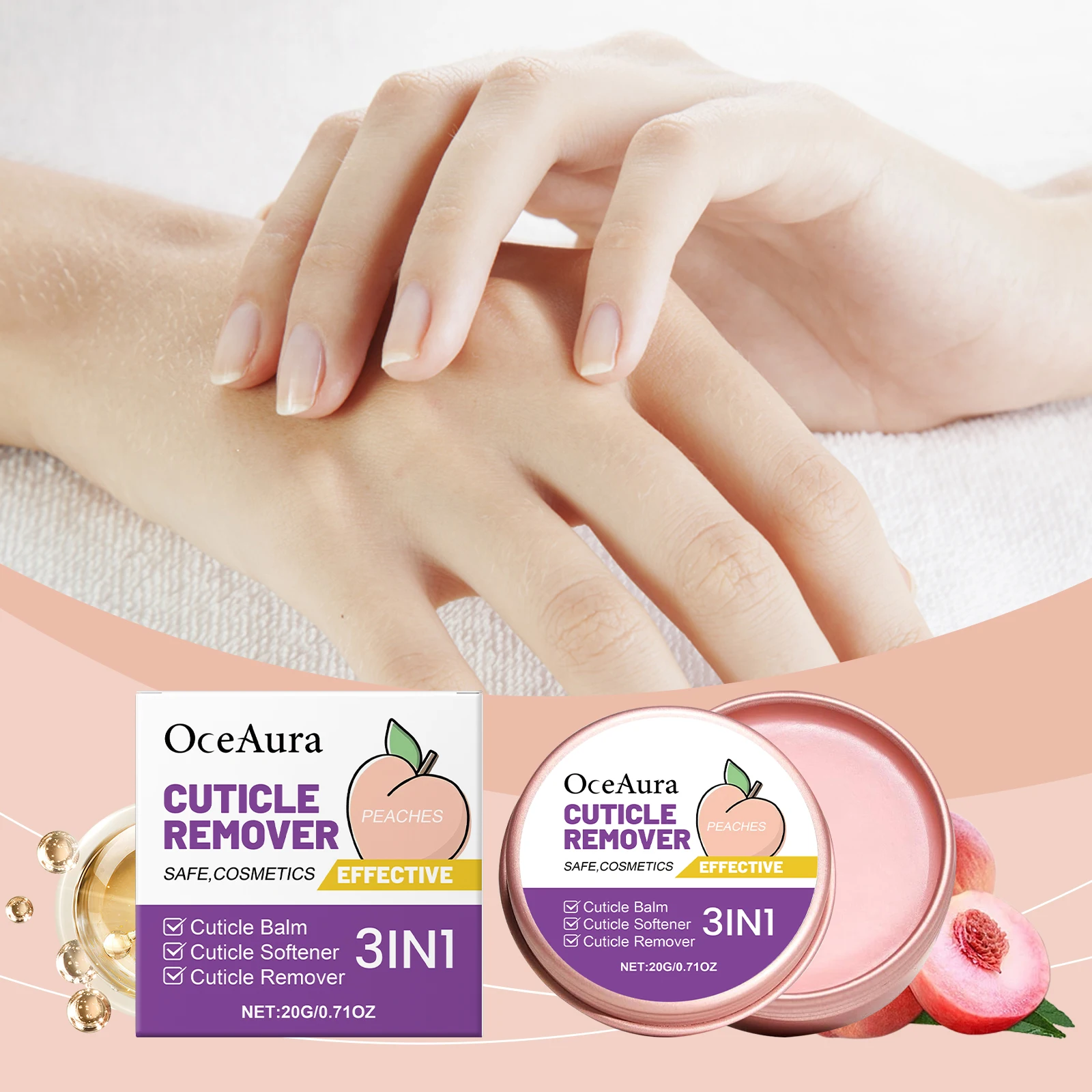 

OceAura Peach Nail Cuticle Remover Cream Smooth Soft Dead Skin Remover Nourish Hand Nail Care Cuticle Cream Hand Moisturizer 20g