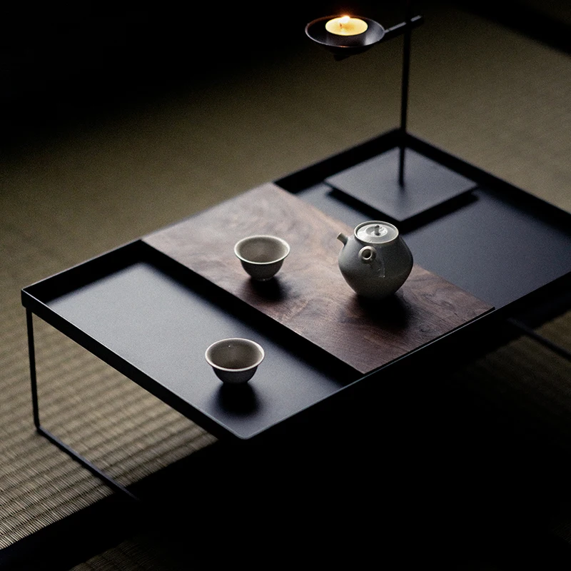 

Grass and wood temple, Japanese-style Zen iron small coffee table, tatami bay window balcony, decorative wrought iron