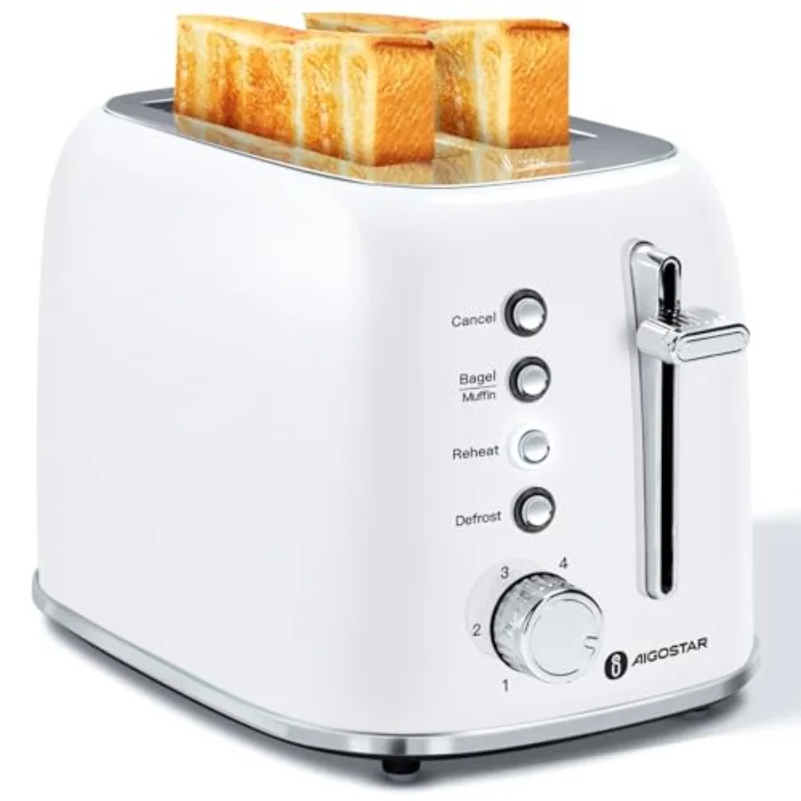 

Retro 2 Slice Toaster - Stainless Steel Extra Wide Slots Bagel Function Cancel Defrost 6 Shade Settings Removable Crumb Tray Wh