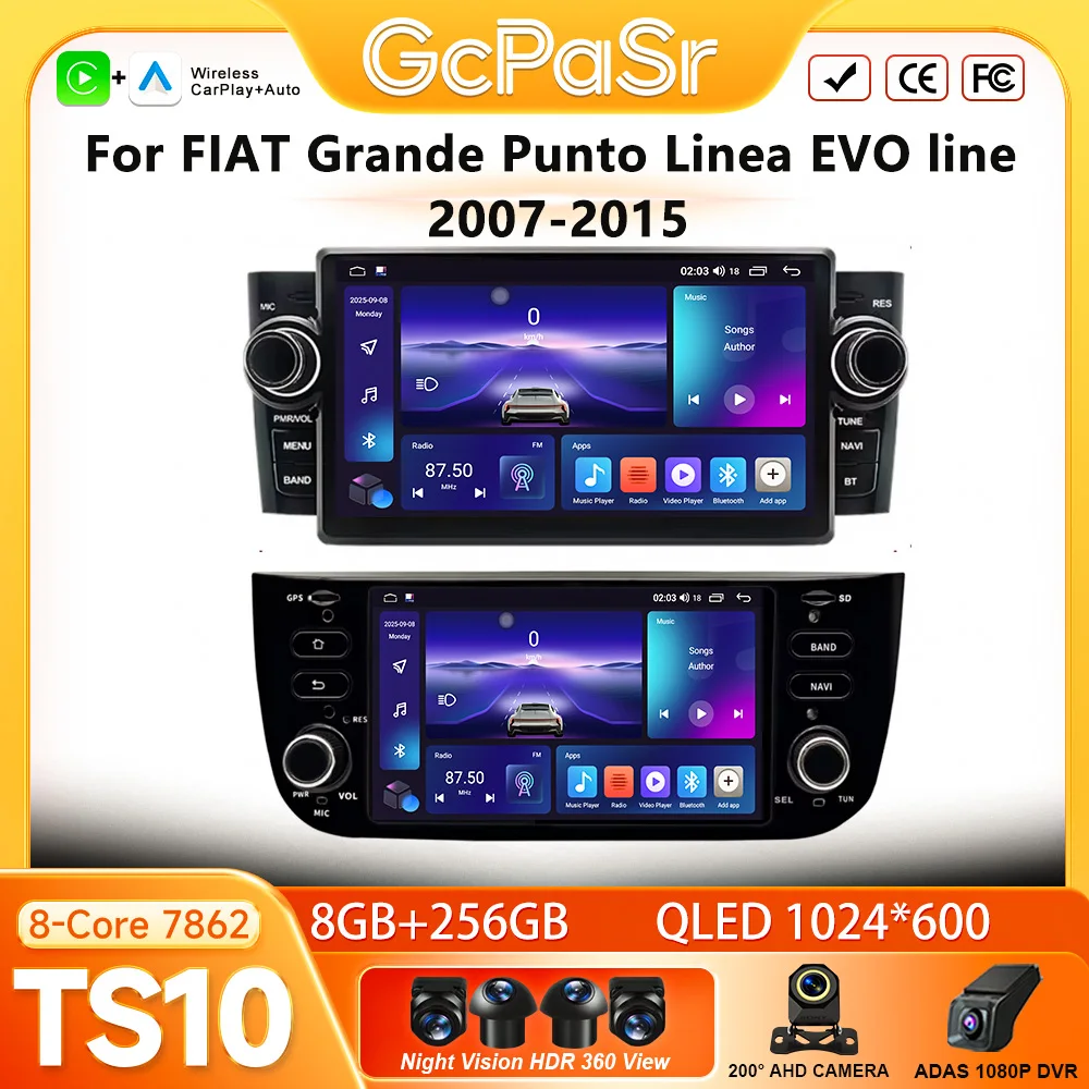 Car Radio Carplay For Fiat Linea Punto EVO line 2007-2015 Navigation GPS Android Auto Multimedia Player Autoradio WiFi No 2din
