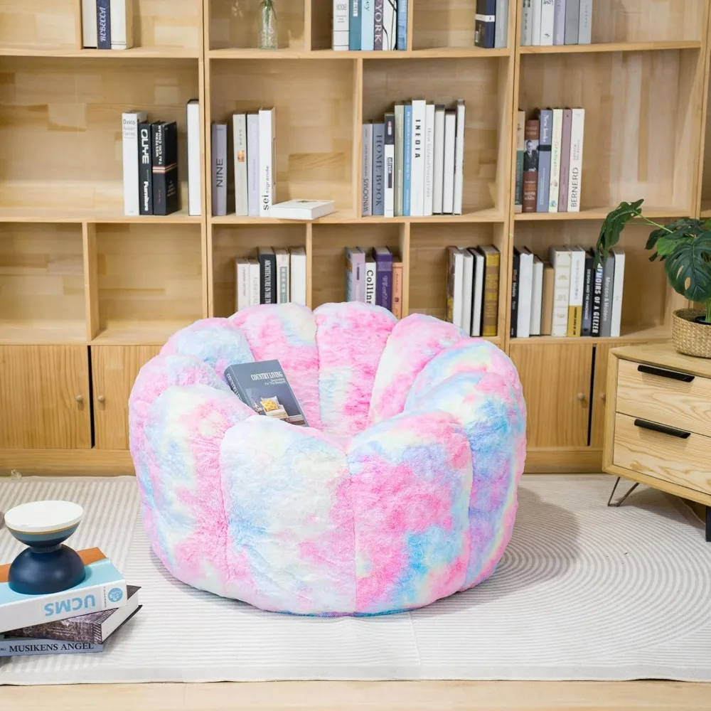 Giant Bean Bag Chair with Filler, Faux Fur Bean Bag Chairs for Adults with High Back Support Petal Armrest Bean Bag Sofa Chair