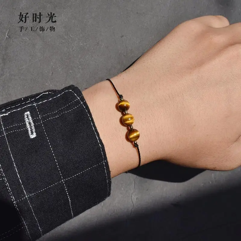 Natural Tiger's Eye Stone This Year Bracelet Men's and Women's Simple Design Atmospheric All-match Adjustable Hand Rope Couple