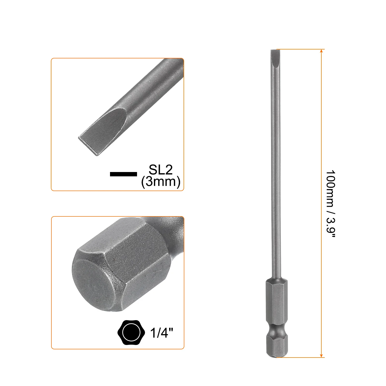 1/2/5pcs SL2.5 SL3 SL4 SL5 SL6 Magnetic SLotted Screwdriver Bits S2 Steel Flat Head Screwdriver Bit 1/4
