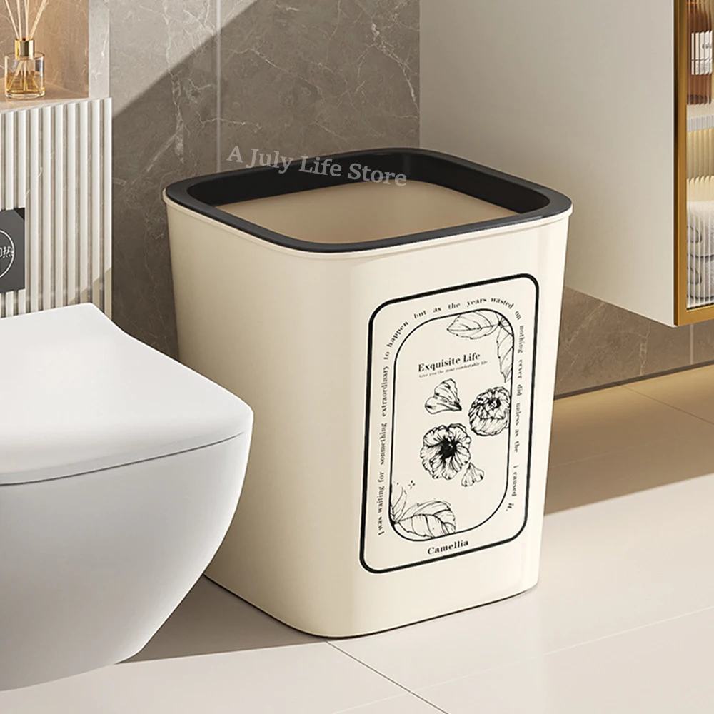 10/15L Trash Can Plastic Waste Basket Garbage Can Container Bin for Bathroom Office Bedroom Kitchen Home Kids Rooms Square