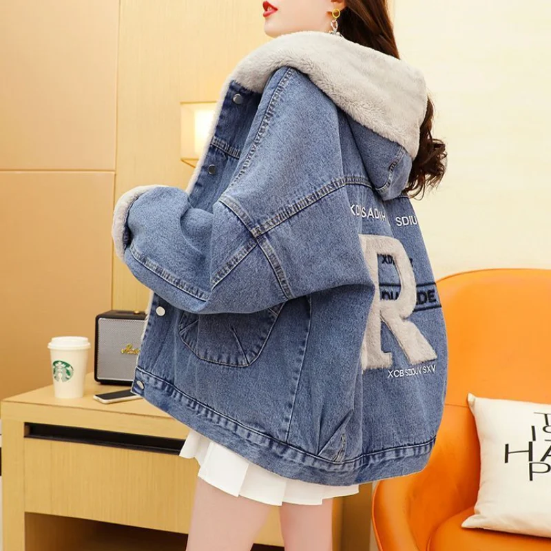 

Plus Size Denim Jacket Boys Clothing Girl Clothes Student Clothing Child Loose Coat Winter Clothes for Kids Leisure Fleece-Lined