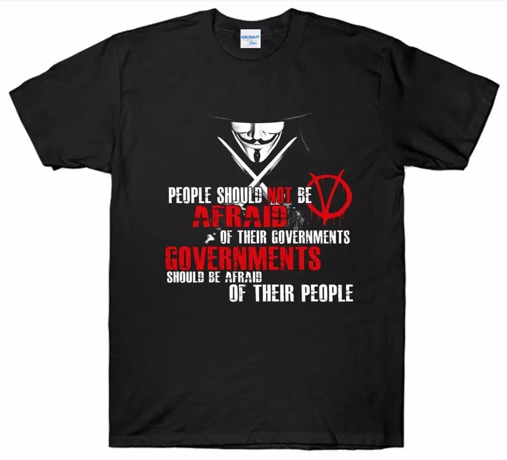 100% Cotton T-Shirt Men  Summer V For Vendetta Hot Sale T Shirt Anonymous Government Tee Shirt Custom Aldult Teen Unisex Classic