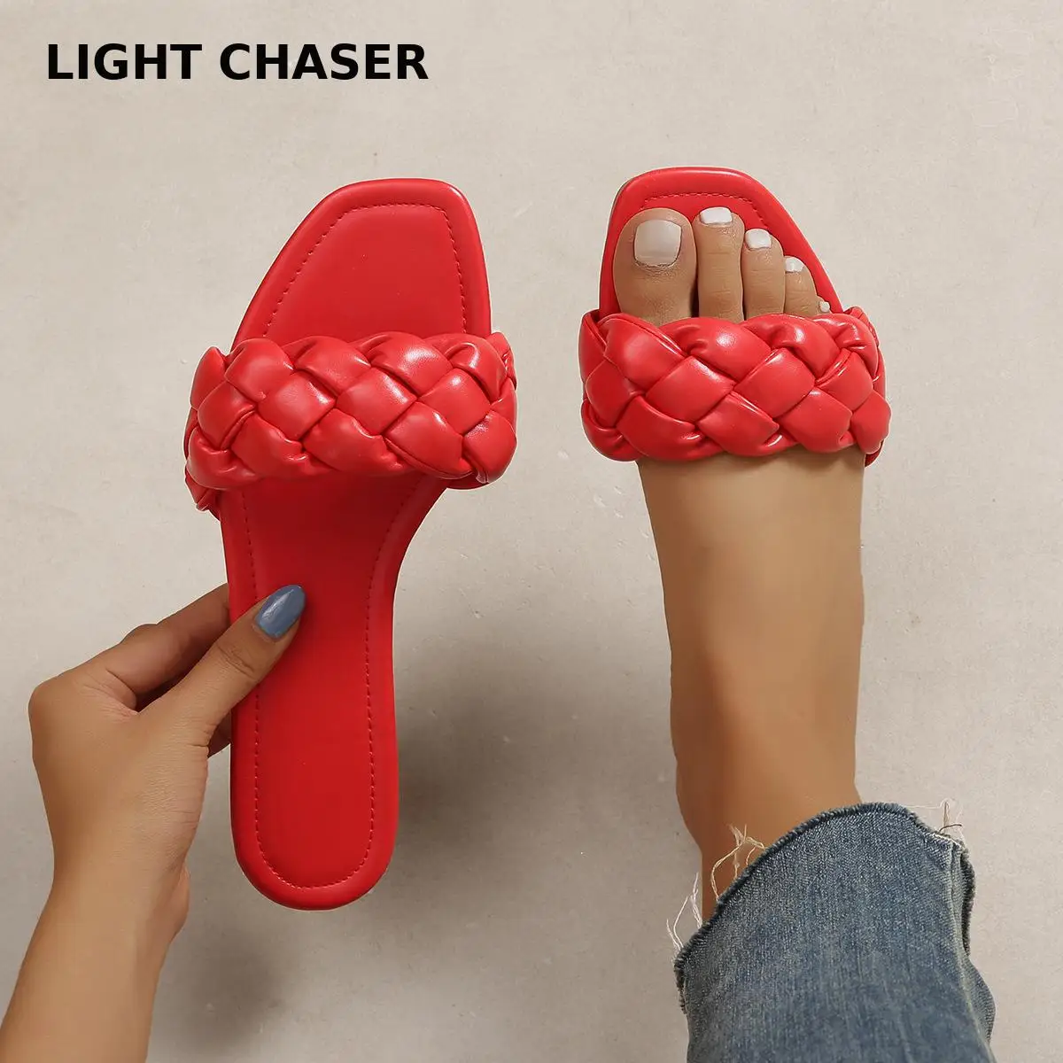 Women Temperament Slippers Braided Design Charm Open-toe Set Foot 2022 Vacation Beach Flat Sandals Casual Flip Flops Women Shoes