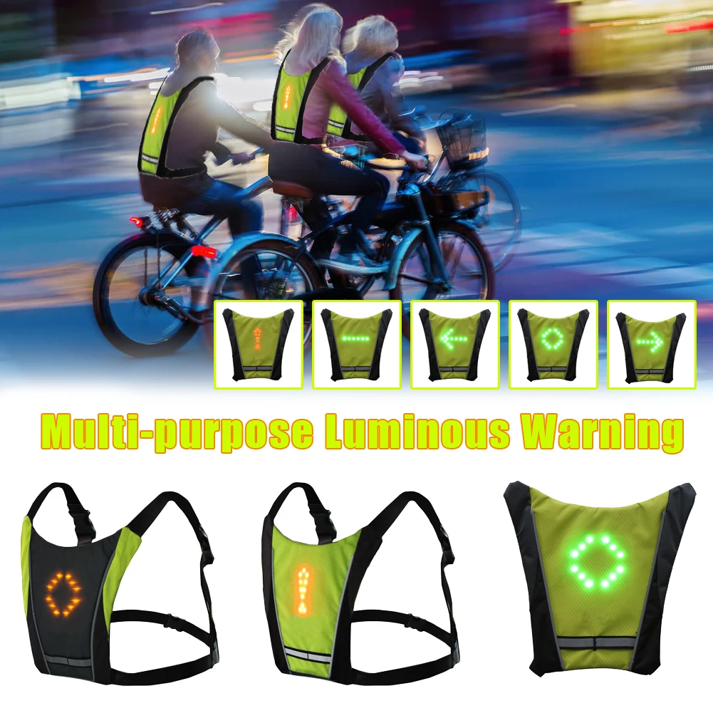 Wireless Cycling Vest Bike Bag Safety LED Reflecticve Signal Light Vest Bycycle Waterproof Control MTB Equipment Accessories