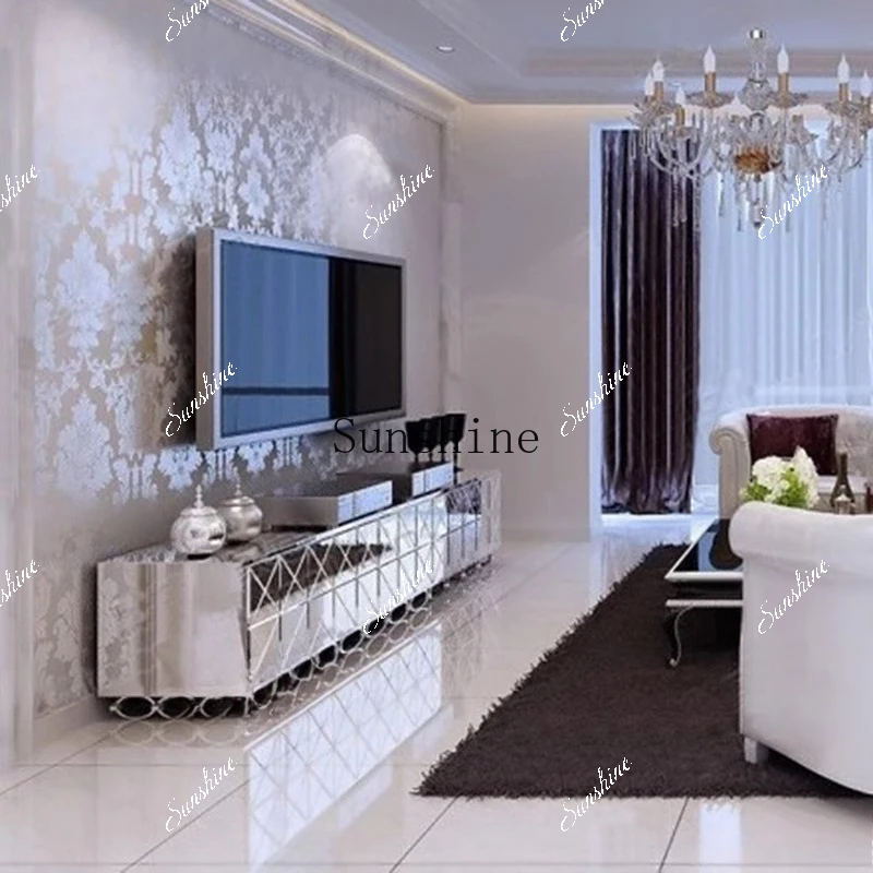 Mirror furniture, living room TV cabinet, stainless steel audio-visual cabinet, can be customized  FT