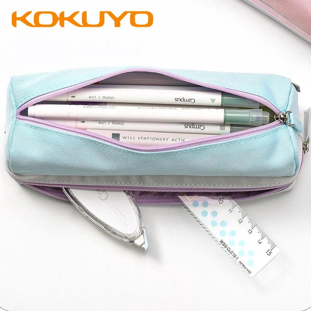 2026 New Japan KOKUYO Pencil Case Color Blocking Double-layer Classification Storage Bag Large Capacity Kawaii Bag Stationery
