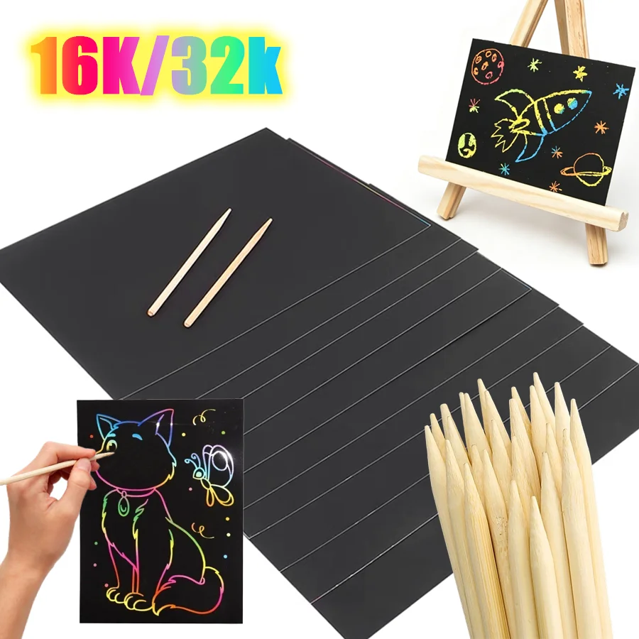 10/30pcs Rainbow Scratch Paper, Magic Black Scratch Off Art DIY Drawing Craft Sheets, Painting Art Tool Party Birthday Gift XJM