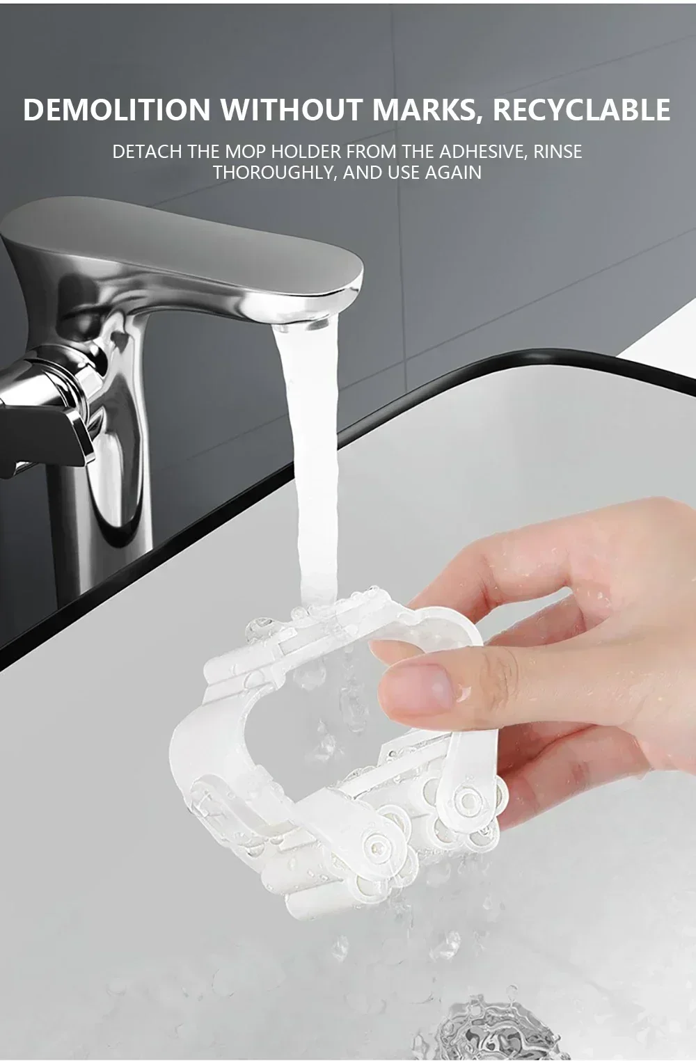 Mopp Lagerung Lagerung Rack Bad Saug Hängen Rohr Spurlose Mopp Clip Besen Aufhänger Wand-Montiert Wasserdichte Mopp Rack – Detail 8