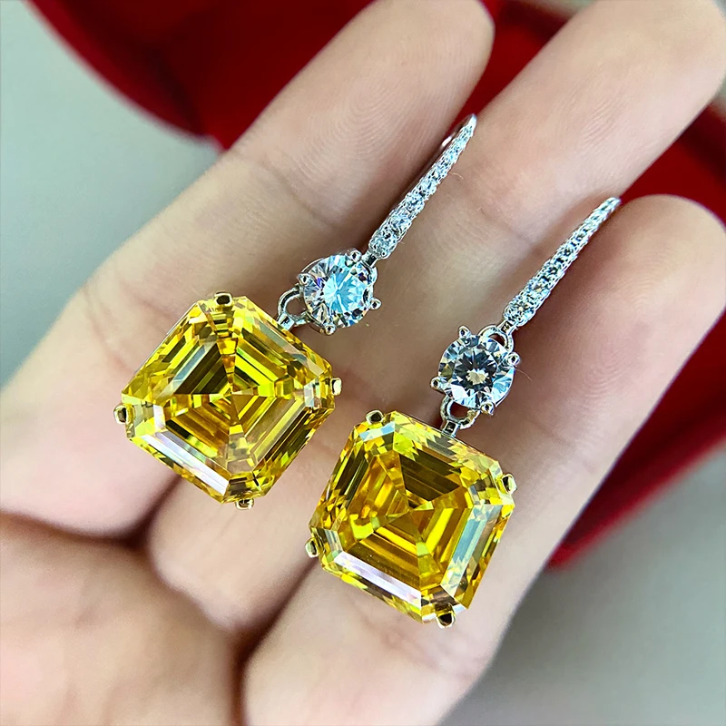 OEVAS 925 Sterling Silver Asscher Cut Created High Carbon Citrine Gemstone Drop Dangle Women Earrings Fine Jewelry Wholesale