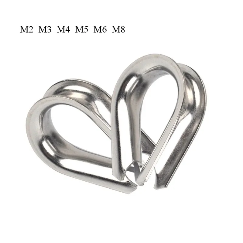 10pcs M2-M8 Wire Rope Protection Ring Fasteners Thimble Rustproof Marine Grade Stainless Steel Rope Protection Loop Wire Sleeve