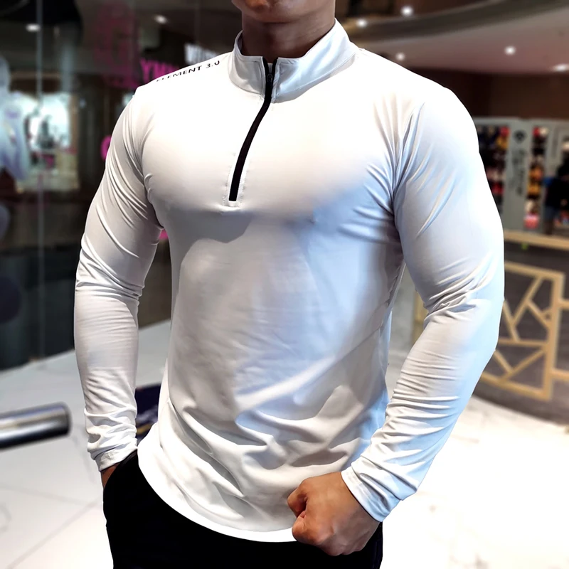 New 2023 Autumn Winter Quick Dry Running Shirt Men T-shirt Long Sleeve Compression Shirts Gym T-shirt Fitness Sport Zipper Shirt