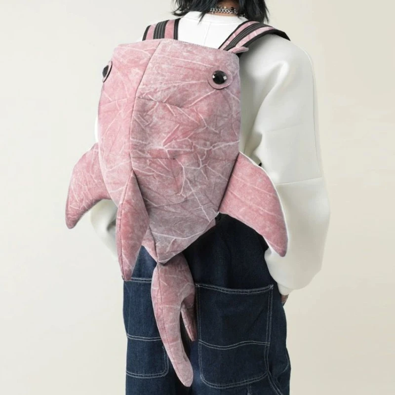 Y2K Funny Whale Shark Shape Backpack Durable Large Capacity Travel Bag Women Men Cute Outdoor Cartoon Knapsack Student Schoolbag