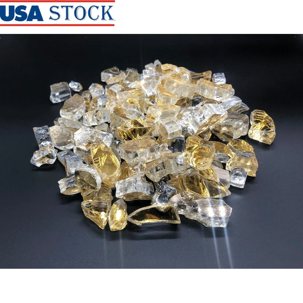 

Large Gold Reflective Fire Glass 10lb Premium Tempered Glass Fire Pits Fireplaces Clean Low Maintenance Outdoor Decor