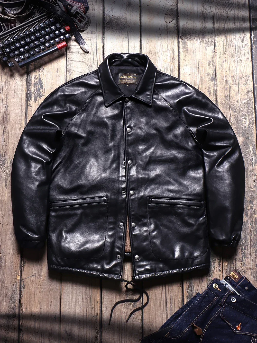Tailor Brando Italian Full Grain Vegetable Tanned Cowhide Men's Loose Fit Coaches Jacket Vintage Genuine Leather Jacket