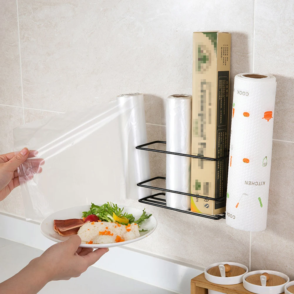 

Multifunctional 3-Tier Kitchen Hanging Shelf Plastic Film Storage Rack Iron Refrigerator Side Wall Organizer Sidewall Fridge