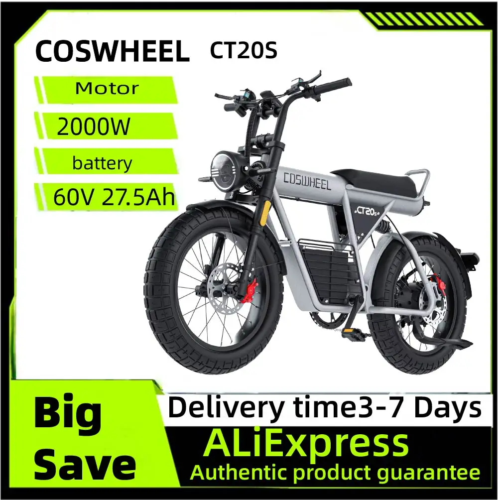 

COSWHEEL CT20S E-Mountain bike For Adult 60V 27.5AhBattery Double Hydraulic Disc Brakes 20"*5.0 Inch Fat Tire Off-Road E-bike
